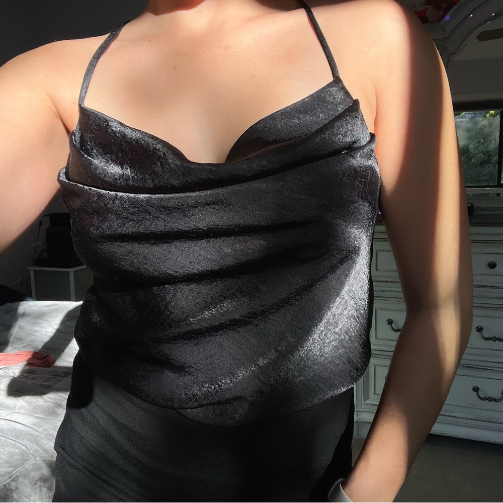 🔥3/$15 Charlotte Russe | Black satin cowl neck bodysuit 🐈‍⬛